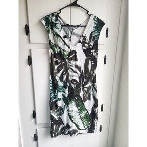 Jams World Leaf Print Vacation Short Sleeve Green Dress Women's Small